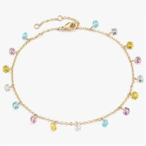 Colorful CZ Charm Dainty 14K Gold Plated Link Chain Pastel Crystal Anklet